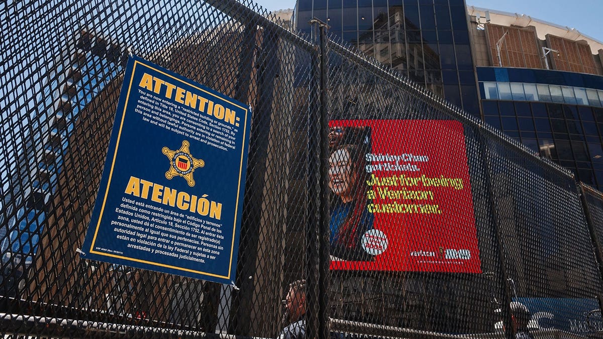 Secret Service sign on security fence at Madison Square Garden in New York City