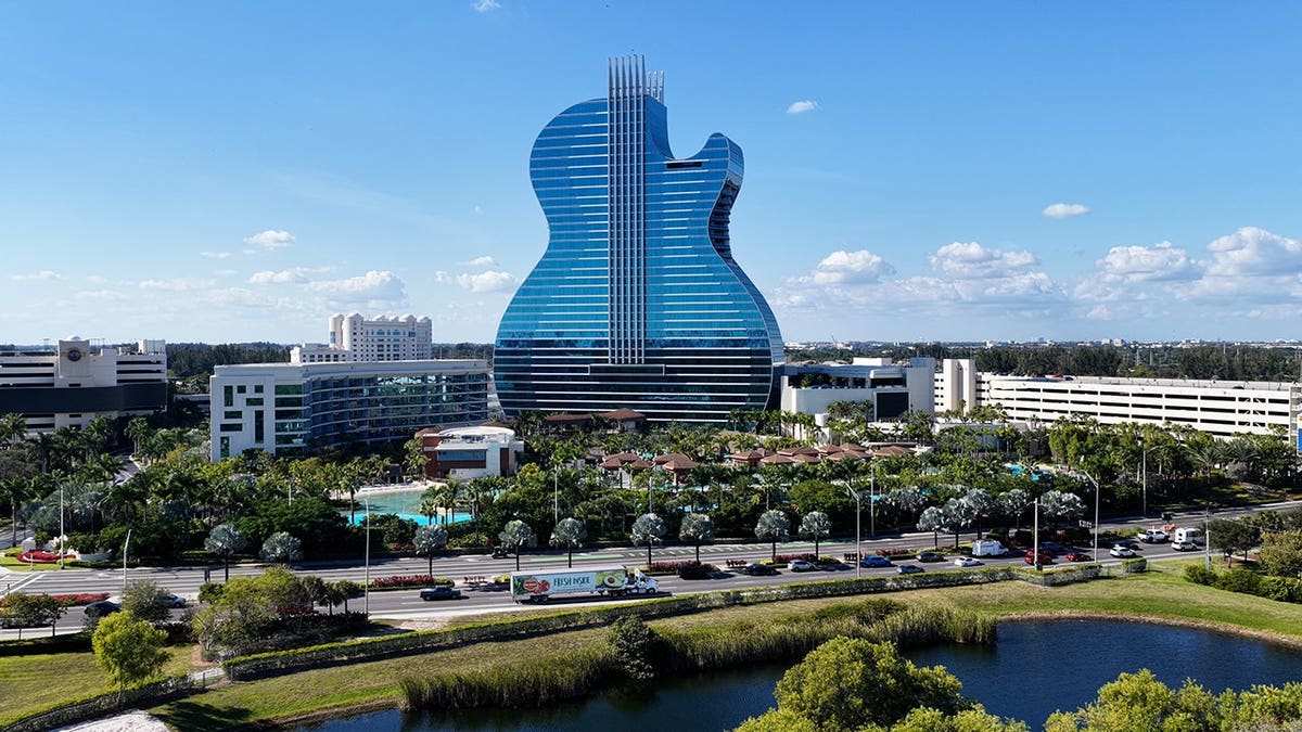 Seminole Hard Rock Hotel building with guitar-shaped structure in Fort Lauderdale Florida