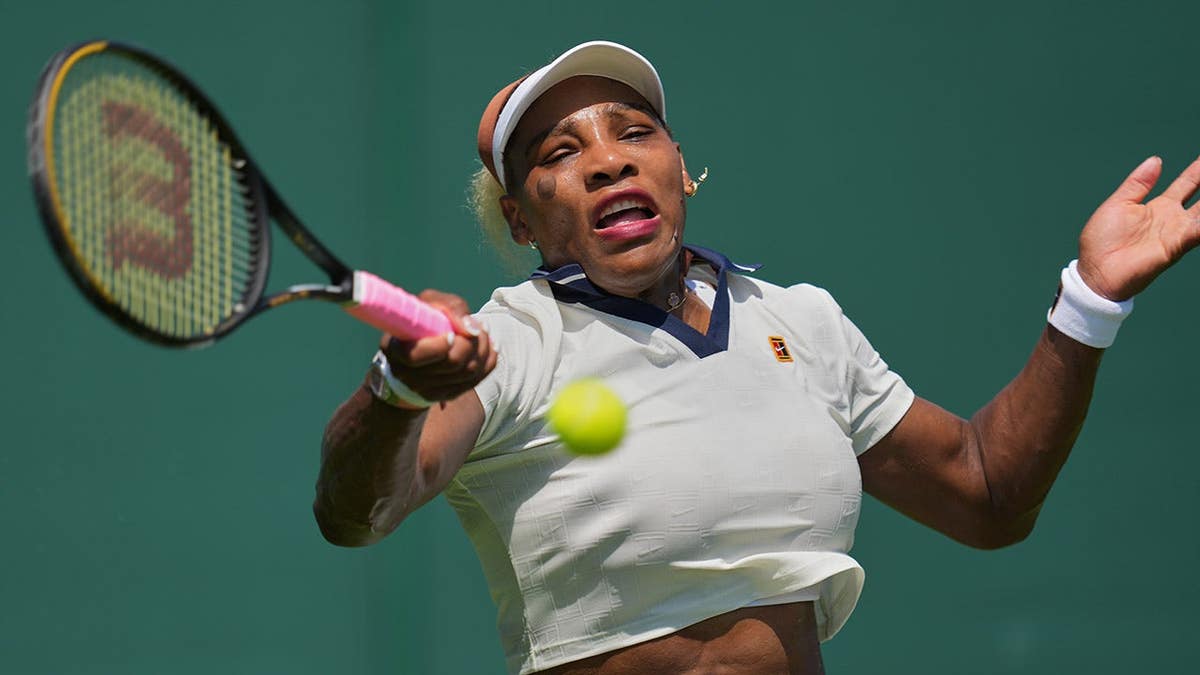 Serena Williams playing a return during a practice session in London