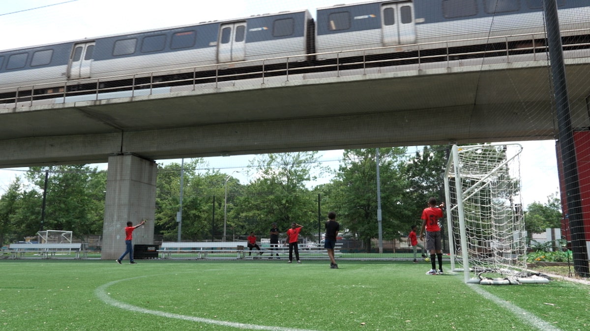 Soccer field at an Atlanta train station