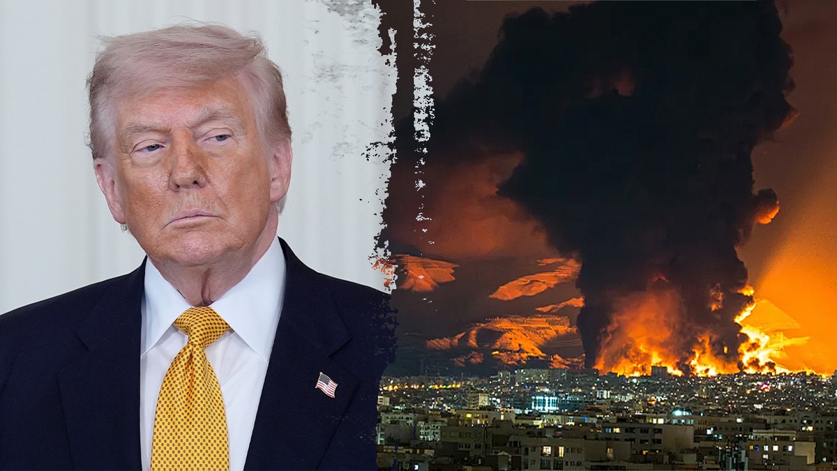 Donald Trump and an image of Iran