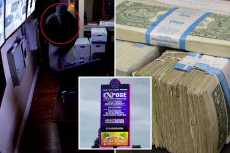 Moment thief steals K in  bills from California strip club