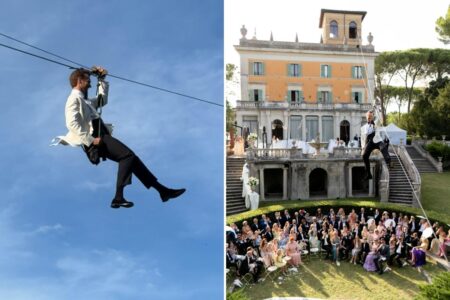 Groom spends K to zipline into wedding like James Bond