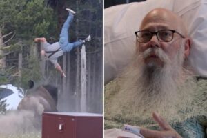 Grandpa tossed 8 feet into air by Yellowstone bison speaks of ordeal from his hospital bed Grandpa tossed 8 feet into air by Yellowstone bison speaks of ordeal from his hospital bed