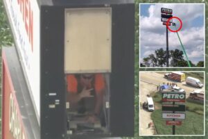 Illinois worker trapped inside 130-foot-tall gas station sign for nearly 7 hours — but still manages to give thumbs up