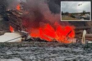 Plane with 11 on board bursts into flames after crash-landing off Washington island Plane with 11 on board bursts into flames after crash-landing off Washington island