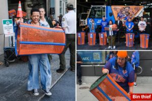 Five lucky winners take home  Knicks-themed trash bins like one that cost JP Morgan exec her job