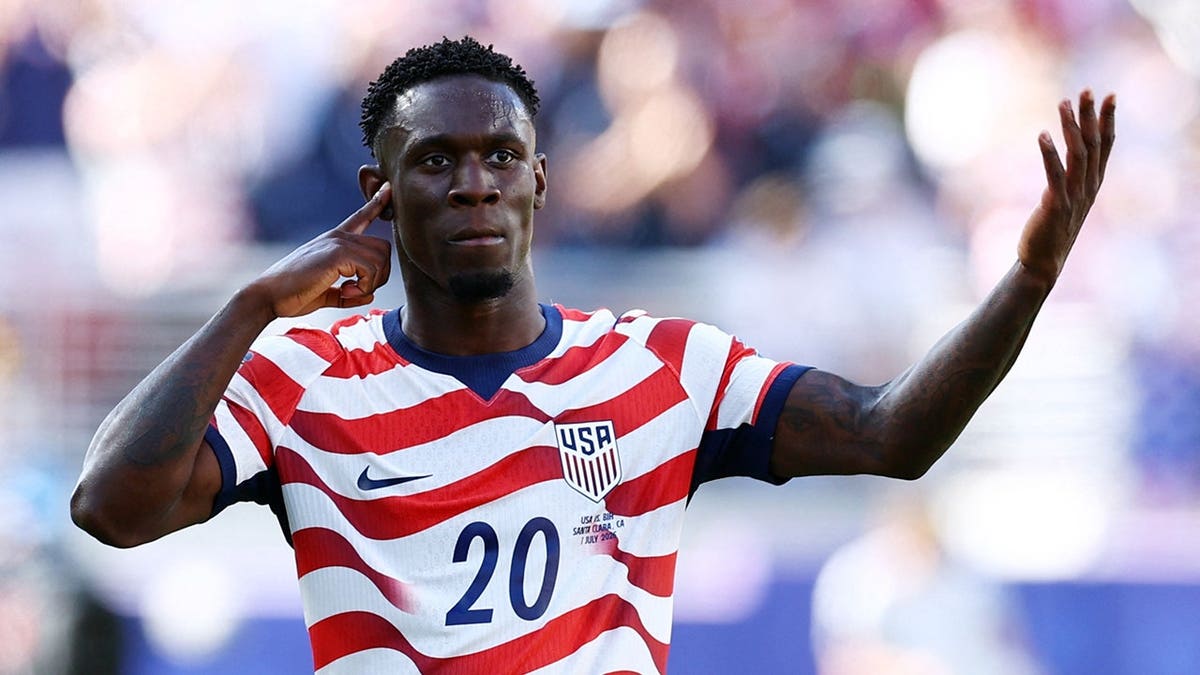 Folarin Balogun of the U.S. celebrates scoring their first goal against Bosnia and Herzegovina.