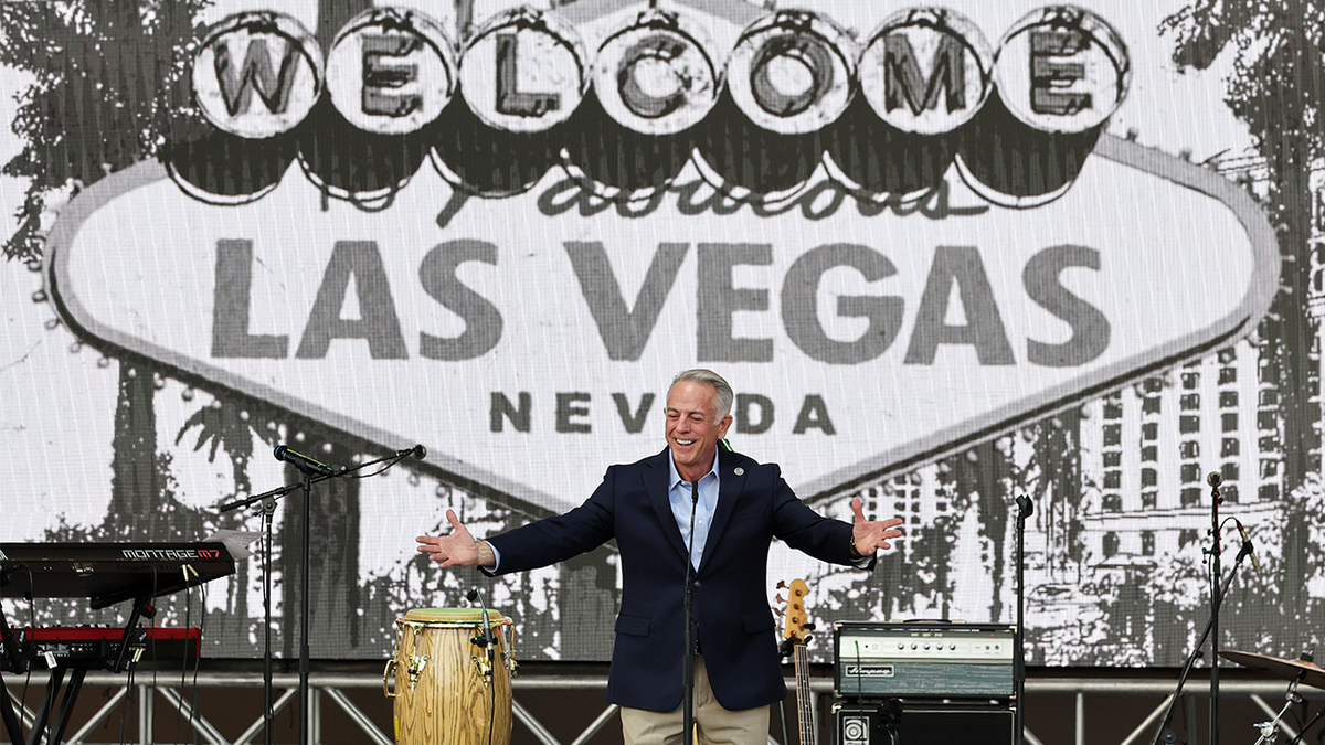 Nevada Gov. Joe Lombardo addresses a crowd at an event in Las Vegas