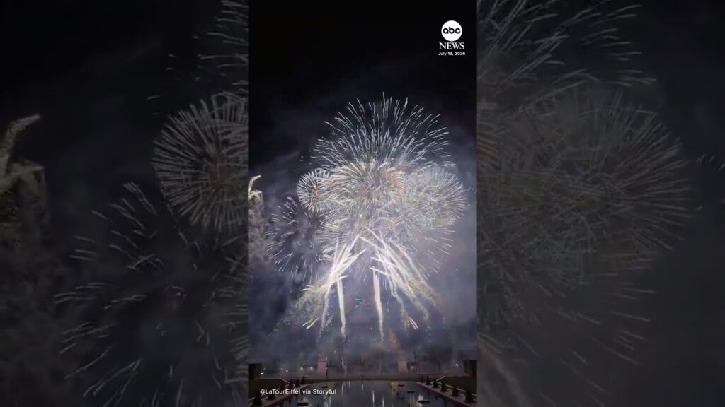 Amazing display of fireworks light up the Eiffel Tower ahead of Bastille Day