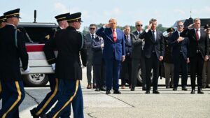 Trump salutes ‘great heroes’ as he attends dignified transfer of US service members killed in Jordan, Iraq