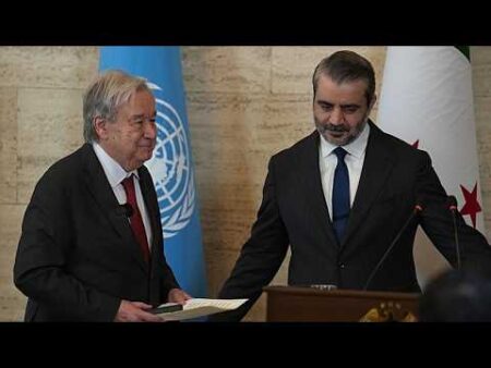 UN chief calls for end of all sanctions on Syria during second day of visit