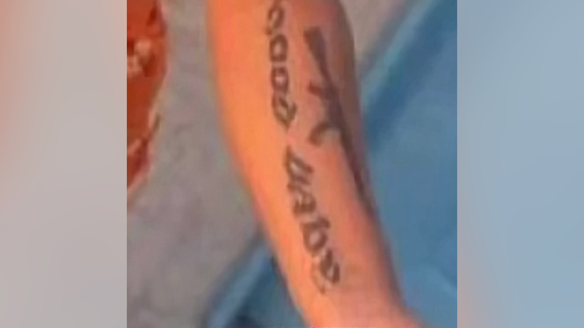 Close-up of Arianna Jones' forearm showing her tattoo, used by investigators to help identify her remains.