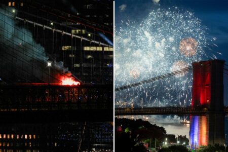 Brooklyn Bridge catches fire during Fourth of July fireworks display