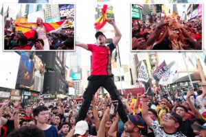 Jubilant Spain fans flock to NYC landmarks to celebrate World Cup win among dejected Argentinians Jubilant Spain fans flock to NYC landmarks to celebrate World Cup win among dejected Argentinians