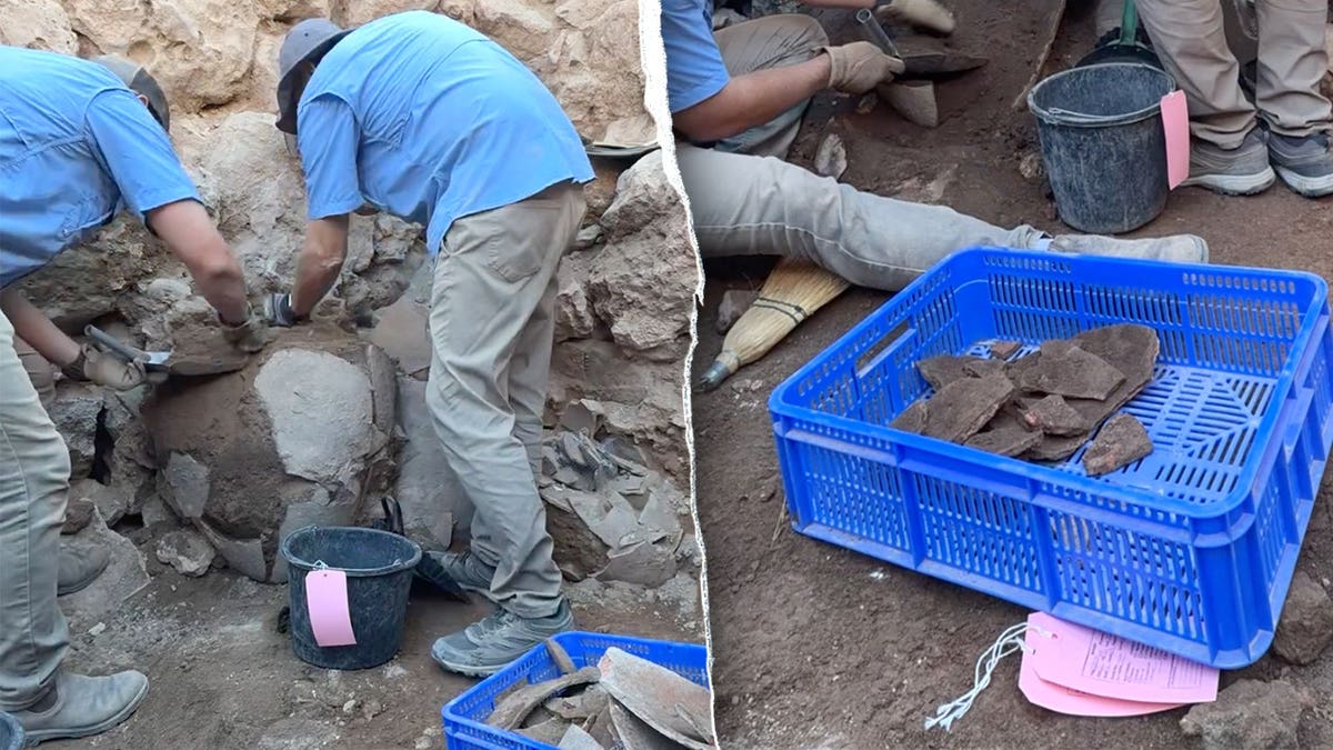Archaeologists digging in trench at Tel Shiloh