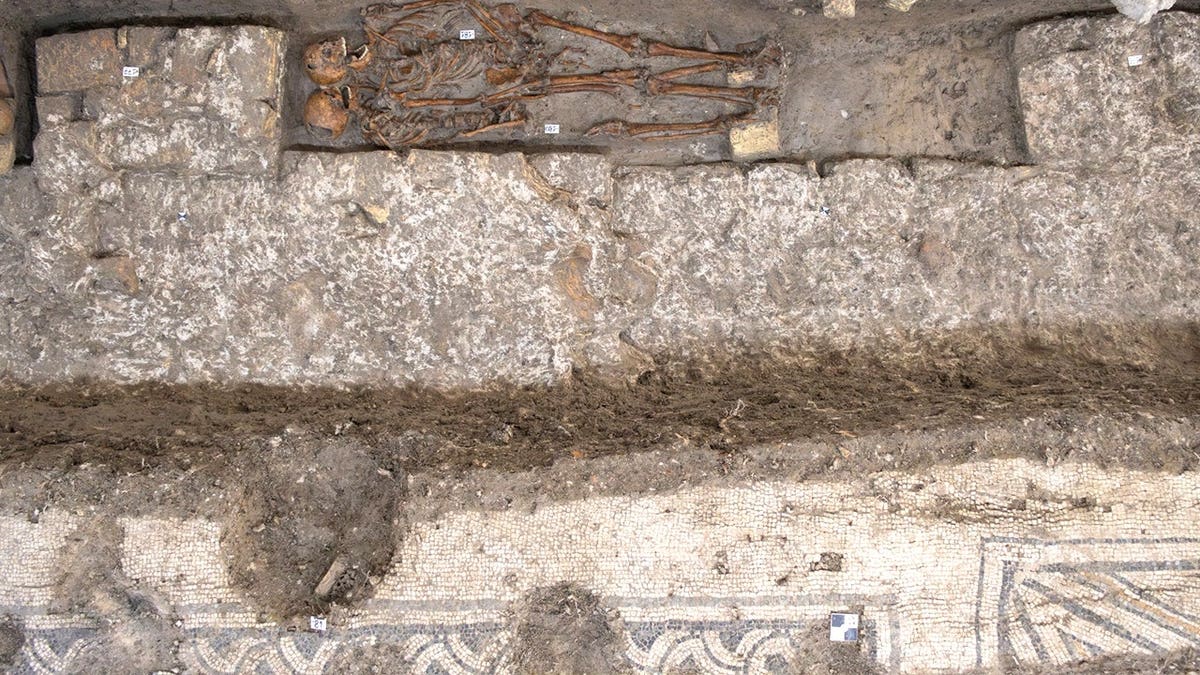 Aerial view of ancient church foundations