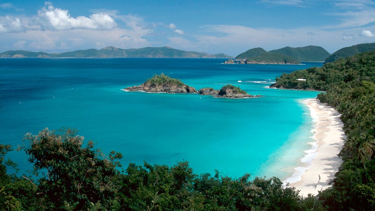St. John beach in USVI seen from above.