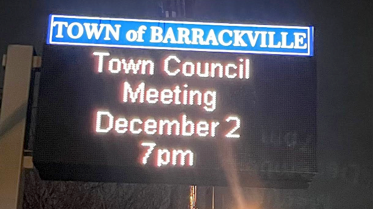 Town of Barrackville electronic sign advertising a town council meeting