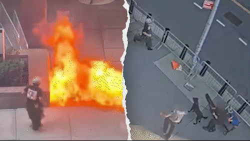 Surveillance video shows officers tackle ‘anti-American’ suspect after Federal Building firebombing Surveillance video shows officers tackle ‘anti-American’ suspect after Federal Building firebombing