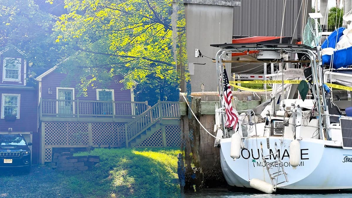 split image shows Hanlon home on left and Hookers' boat on right