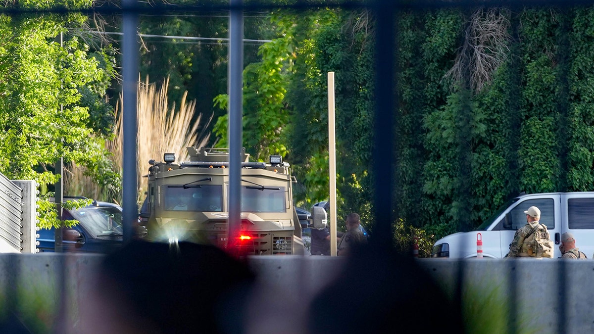 PROVO, UT - JULY 6: An armored police vehicle believed to transport Tyler Robinson, the man accused of killing Charlie Kirk, arrives at the courthouse on the first day of a weeklong preliminary hearing on July 6, 2026 in Provo, Utah. Charlie Kirk was fatally shot on September 10, 2025 while speaking at a Turning Point USA event at Utah Valley University. Kirk's widow Erika Kirk also attended. (Photo by Francisco Kjolseth/The Salt Lake Tribune/Getty Images)