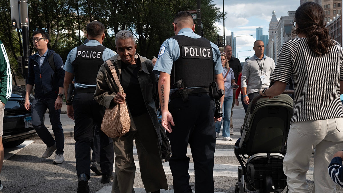 Chicago Police officers on patrol in downtown on Aug. 26, 2025