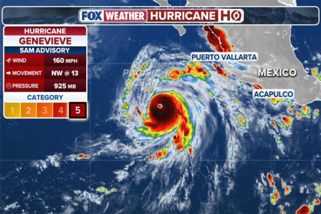 Major Hurricane Genevieve roars in the Pacific as Fausto weakens to a tropical storm near Hawaii