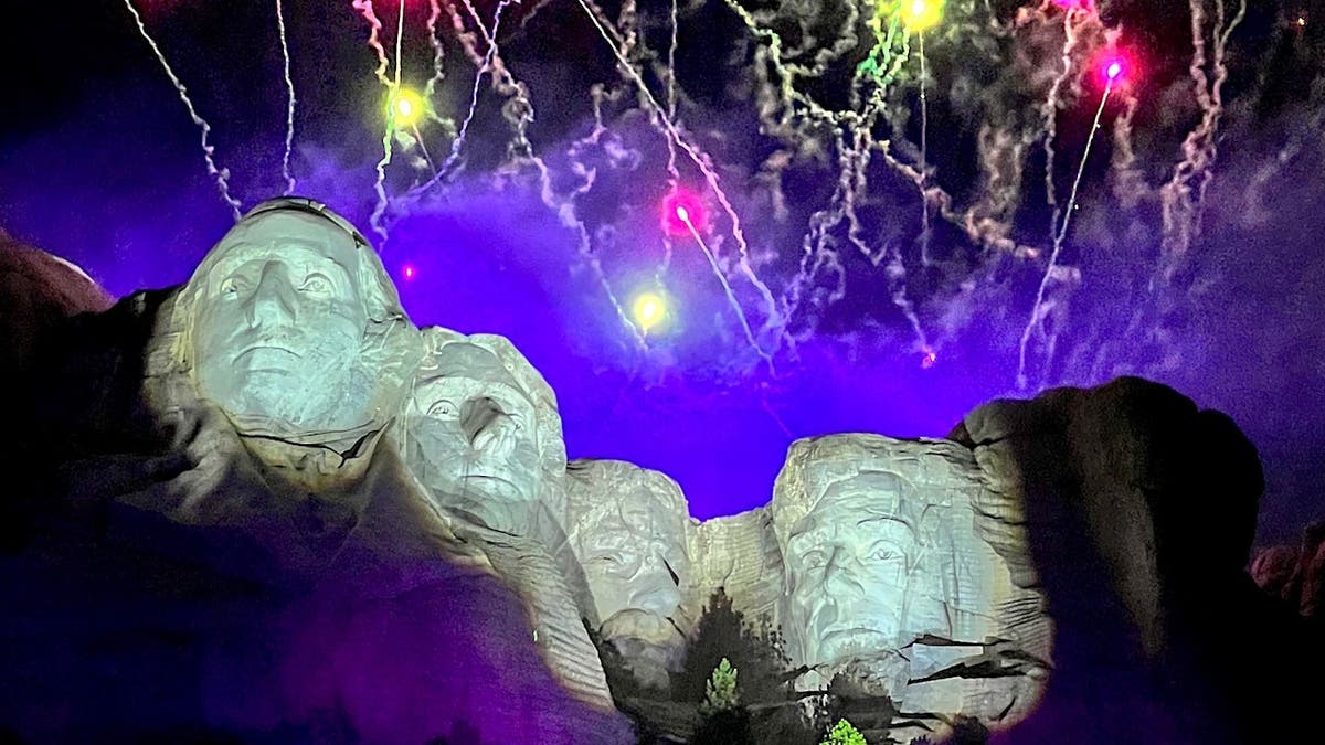 fireworks erupt over Mount Rushmore on July 3, 2026