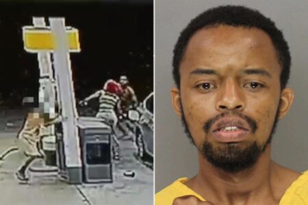 Video shows quick-thinking mom using gas pump to stop shirtless gun-toting maniac from grabbing her child