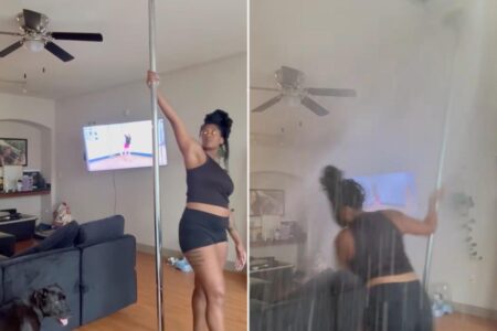 Texas pole dancer knocks into ceiling sprinkler, floods apartment in wild video