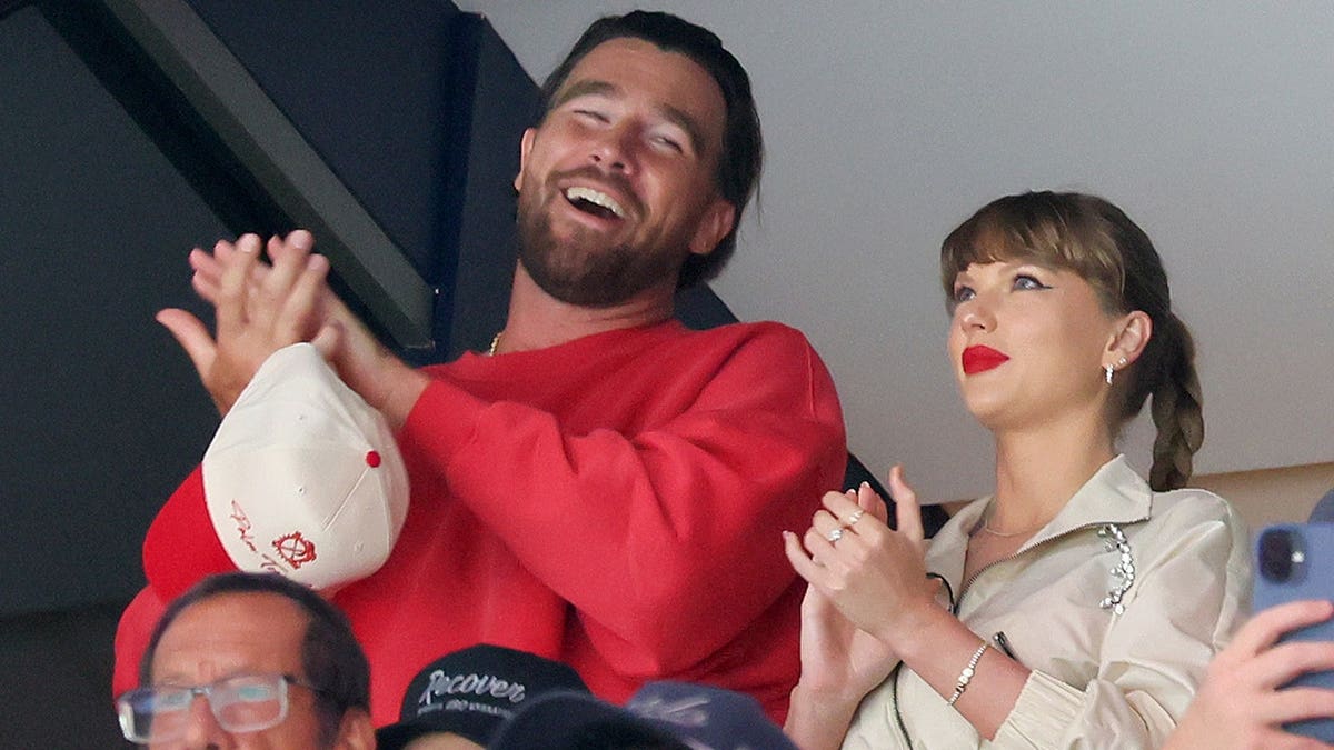 Taylor Swift and Travis Kelce at the Stanley Cup Final in Sunrise, Florida in June 2025.