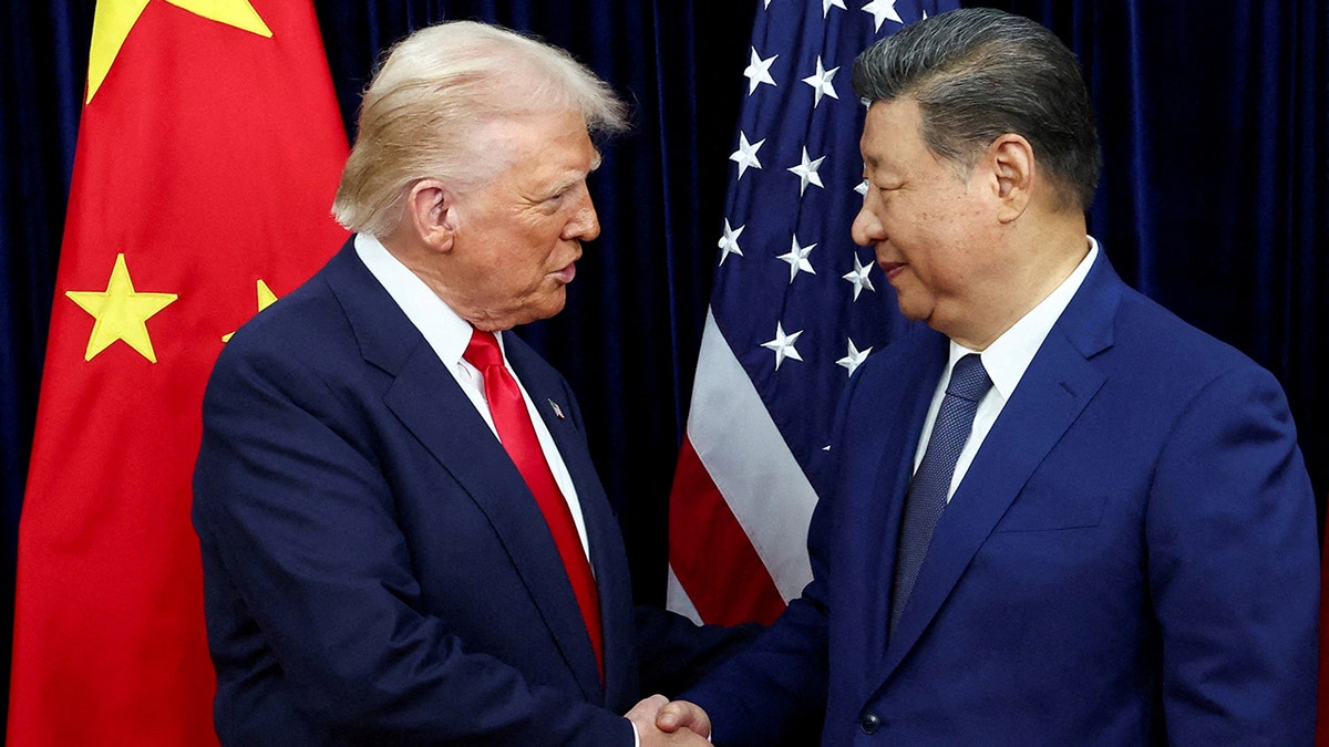 Donald Trump shakes hands with Xi Jinping