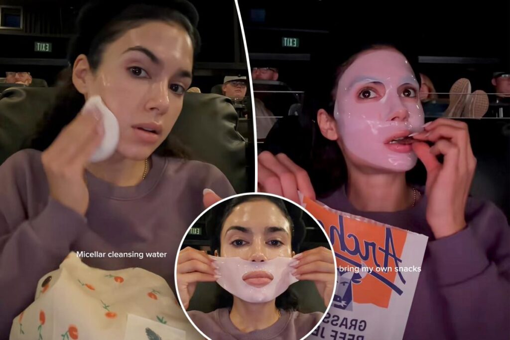 Clueless influencer sparks outrage filming skincare routine during lengthy movie: ‘So insanely rude’