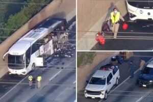 Deadly tour bus fire explodes on California freeway, killing at least 1 Deadly tour bus fire explodes on California freeway, killing at least 1