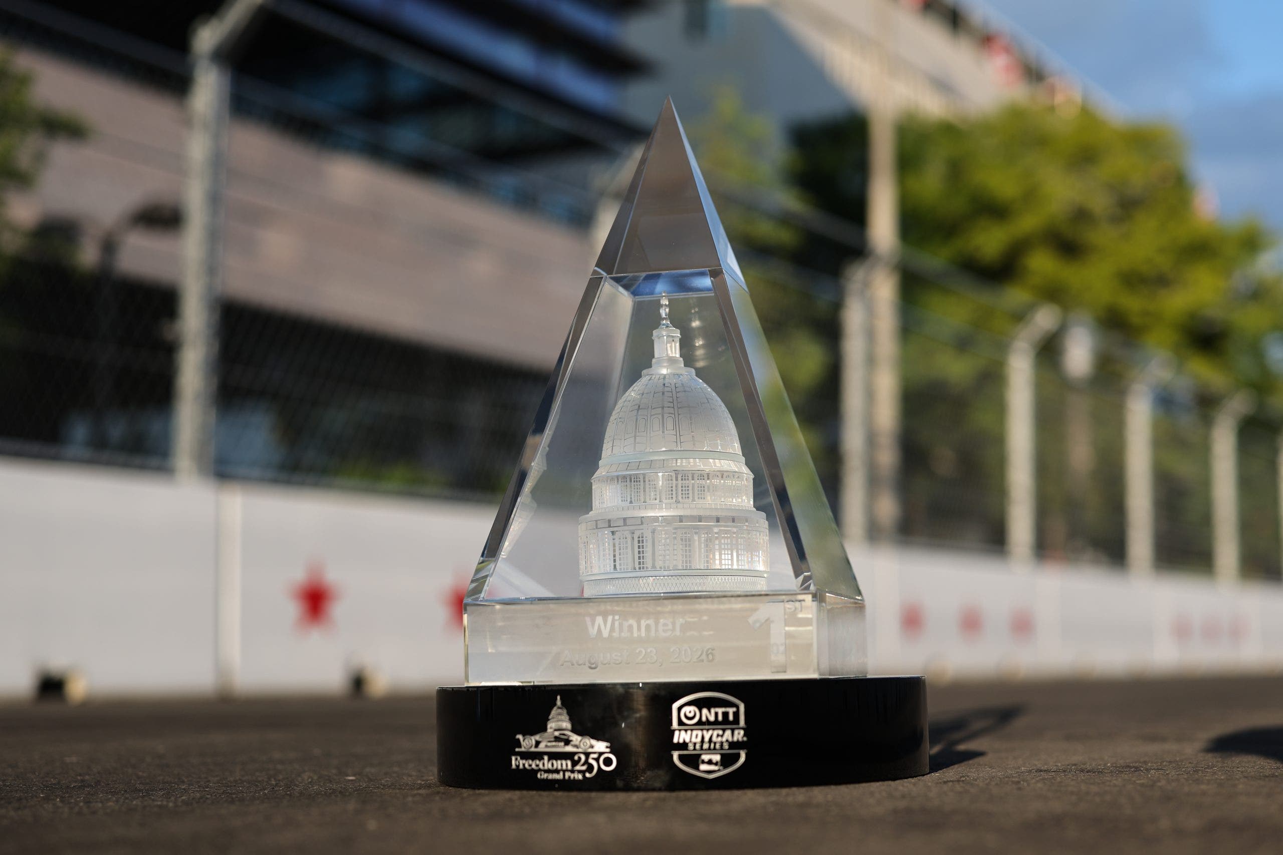 Crowning the award is a detailed, 3D-rendered crystal model of the U.S. Capitol dome that scales in size across all three podium finishers.(Photo courtesy of INDYCAR.)