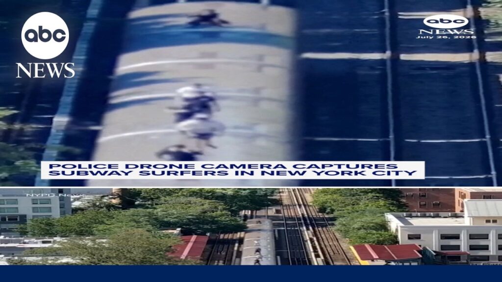 Police drone camera captures subway surfers in New York City