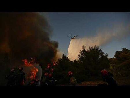Aerial firefighters take off to tackle major wildfire in Greece