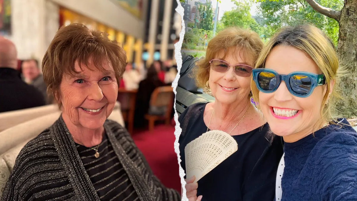 A split image showing Nancy Guthrie alone on the left and Nancy with her daughter and 