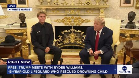 President Trump meets with 16-year-old lifeguard who saved drowning child President Trump meets with 16-year-old lifeguard who saved drowning child