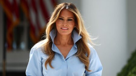 ‘I heard you missed me’: Melania Trump turns heads in patriotic Rose Garden look for major announcement