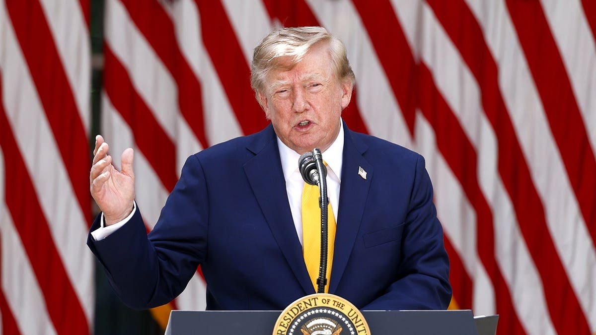 Donald Trump speaks during an event in the Rose Garden of the White House.