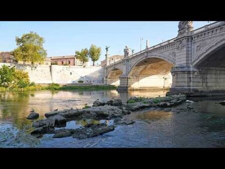 Drought exposes remains of ancient Roman bridge in the Tiber river in Rome