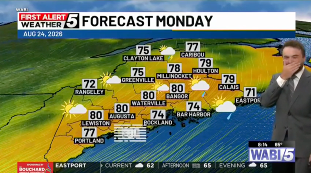 Maine meteorologist suffers giggle attack on live TV after prank backfires spectacularly Maine meteorologist suffers giggle attack on live TV after prank backfires spectacularly