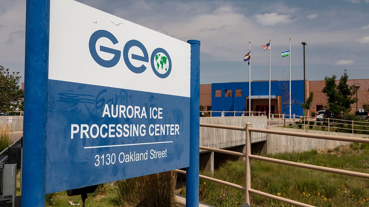 Detention facility building stands in Aurora, Colorado.