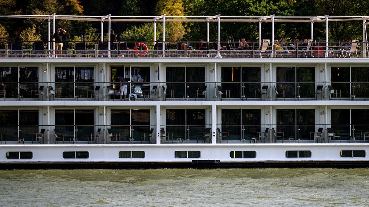 Close-up of cruise line on dried-up river in Germany