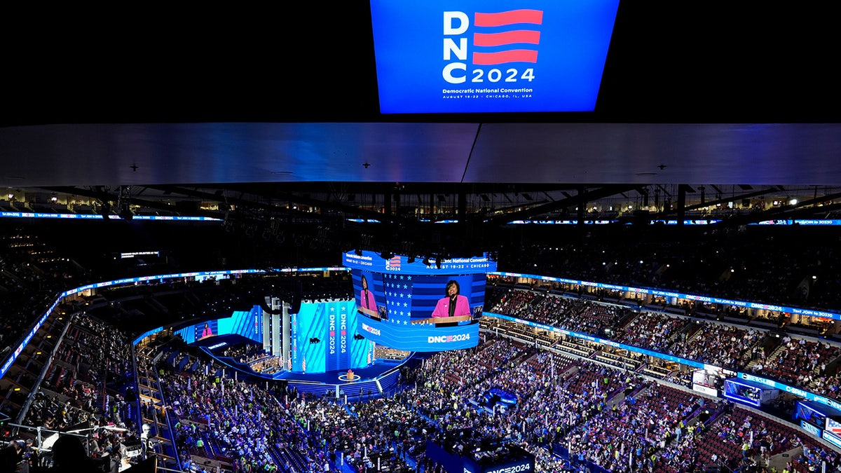 A general view of the United Center, on Day one of the Democratic National Convention