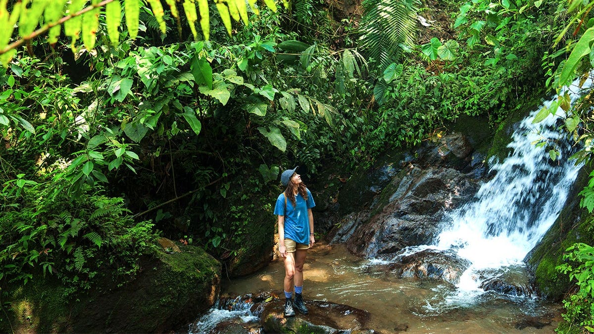 Woman in rainforest in Ecuador