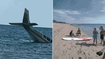 Video shows young female pilot, 23, swimming off after surviving emergency water landing in Florida
