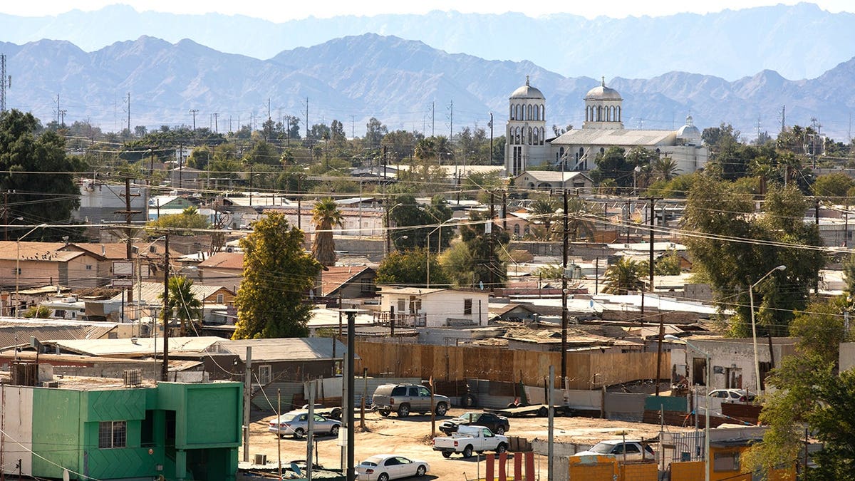 Daytime aerial view of downtown Mexicali